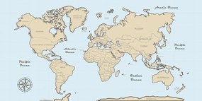 Obraz béžová mapa sveta na modrom pozadí - 100x50
