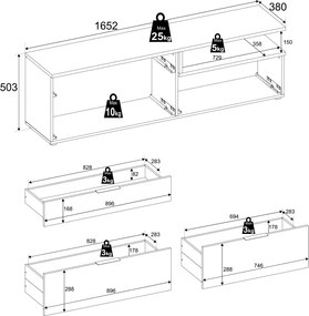 TV skrinka s osvetlením Beatrix, biela lesk/dub viking