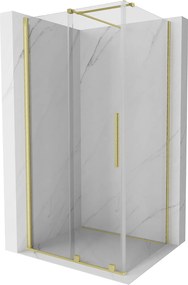 Mexen Velar, sprchový kút s posuvnými dverami 140(dvere) x 90(stena) cm, 8mm číre sklo, zlatá matná, 871-140-090-01-55