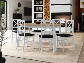 Stôl so 6 stoličkami - AL43, Morenie: dub artisan L, Poťahové látky: Zetta 297, Farby nožičiek: biela