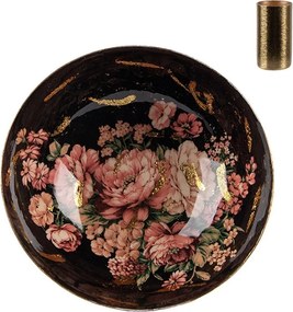 Čierno-zlatý kovový svietnik s ružovými kvetmi Flowers Gold - Ø 17*6 cm