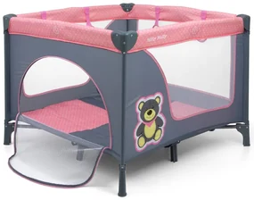 Detská prenosná postieľka Fun medvedík ružová