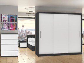 Šatníková skriňa 232 cm Belini čierny mat / biely mat s posuvnými dverami  SI SZP4/2/1B/3W/0/AL