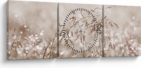 Obraz - Lúka v hnedých tónoch (s hodinami) (90x30 cm)
