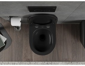 Mexen Rico, závesná WC misa 490x360x370 mm, Rimless Tornádo + WC sedadlo z duroplastu, čierna matná, 30721085T