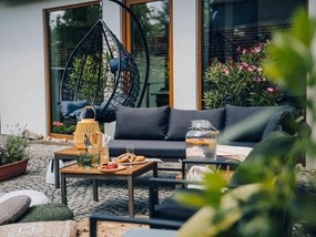 Sivé závesné kreslo KOKON so stojanom, sivý vankúš