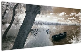 Obraz loďky na jazere (120x50 cm)