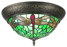 Zelené stropné Tiffany svetlo s vážkami Dragonfly - Ø 38*20 cm E14/max 2*25W