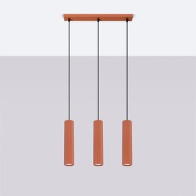 Závesné svietidlo Karbon, 3x okrovo červené kovové tienidlo