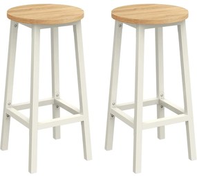 Sada 2 barových stoličiek Kuchynské stoličky s kovovým rámom Výška 65 cm, biela a dub