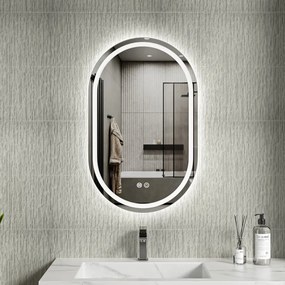 Erga Lyra, oválne LED zrkadlo 50x80cm, 3 farby svetla, predné a zadné osvetlenie, vyhrievacia podložka proti zapareniu, ERG-V01-Lyra-5080-CL
