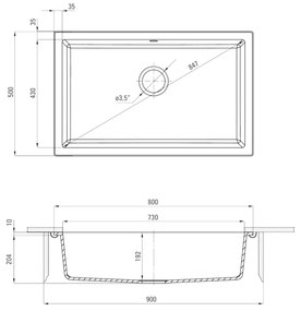 DEANTE CORDA ZQA_N10D Jednodrez 800X500X204, granit čierna - Deante