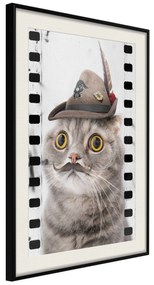 Artgeist Plagát - Cat In Hat [Poster] Veľkosť: 20x30, Verzia: Čierny rám s passe-partout