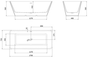 Mexen Tava, voľne stojaca ryhovaná vaňa 170 x 75 cm, biela lesklá, ružové zlato prepad, 52851707500-60