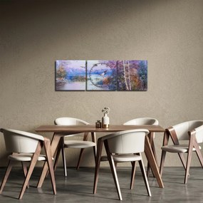 Obraz - Prichádza jeseň, olejomaľba (s hodinami) (90x30 cm)