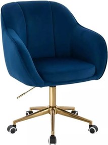 LuxuryForm DESIGN Stolička AVOLA VELUR na zlatej podstave s kolieskami - modrá