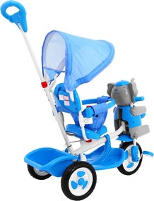 Ramiz Detský trojkolesový bicykel Elephant Modrá + zvuky + strieška + zábrana + opierka na nohy + rukoväť + úložný priestor