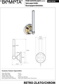 Bemeta Design RETRO gold-chrom: Držiak toaletného papiera, rezervný - 144212038