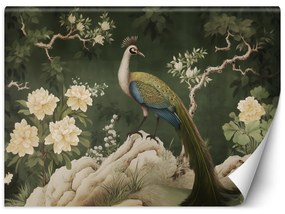 Gario Fototapeta Orientálny páv na zelenom pozadí Materiál: Vliesová, Rozmery: 200 x 140 cm