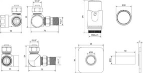 Mexen G00, axiálny ventil G1/2" s hranatými krytkami a termostatickou hlavicou M30x1,5 mm, čierna matná, W903-900-909-70