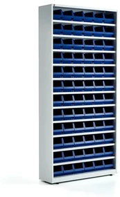 Skriňa s plastovými boxmi, 72 modrých boxov, 2000x950x250 mm