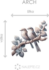 Vtáky na vetve textilní prelepiteľná nálepka na stenu hárok 44 x 45 cm