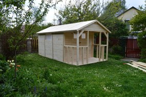 Drevený domček VIOLA  s terasou (2,7 × 5,2 m)