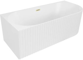 Mexen Gia, voľne stojaca rohová vaňa, drážkovaná, ľavá, 150 x 75 cm, biela matná, zlatý matný prepad, 52701507501L-55