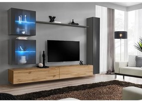 Obývacia stena Switch XVIII Sklo +LED Grafit/Wotan