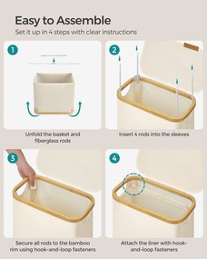 Úzky kôš na prádlo s viečkom, 65 L, krémovo biely