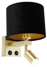 Nástenná lampa mosadz s lampou na čítanie a tienidlom 18 cm čierna - Brescia