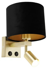 Nástenná lampa mosadz s lampou na čítanie a tienidlom 18 cm čierna - Brescia