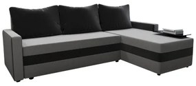 Čalúnená univerzálna rozkladacia rohová sedacia súprava do tvaru L BRISTOL sivá/čierna