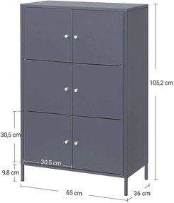 SONGMICS Kovová multifunkčná skrinka sivá 65 x 105 x 31 cm