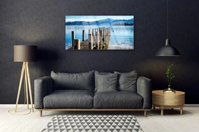 Obraz na skle Most more hory architektúra 125x50 cm