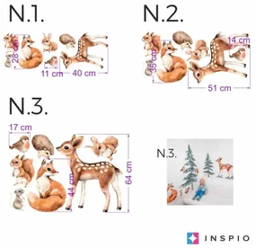 Nálepky na stenu lesné zvieratká - Líška, srnka, veverička