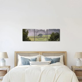 Obraz lúky so stromom (s hodinami) (90x30 cm)