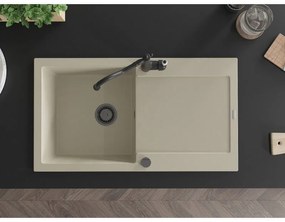 Mexen Leo, granitový drez 900x500x190 mm, 1-komorový a drezová batéria Carla, béžová, 6501-69-670700-70