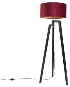 Stojaca lampa trojnožka čierna s červeným tienidlom a zlatom 50 cm - Puros