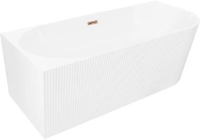 Mexen Silo, rohová voľne stojaca ryhovaná vaňa, ľavá, 170 x 80 cm, biela lesklá, ružové zlato prepad, 52891708000L-60