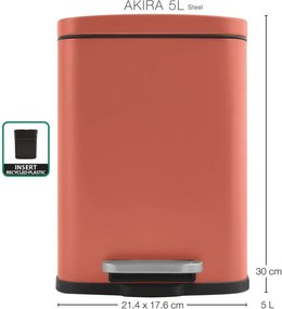 Nášľapný oceľový odpadkový kôš v terakotovej farbe 5 l Akira – Spirella