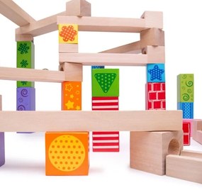 Bigjigs Toys - Drevená guličková dráha farebná