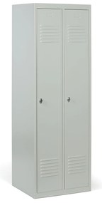 Kovová šatníková skrinka S2, 2-dverová, 1800 x 600 x 500 mm, otočný zámok, sivé dvere