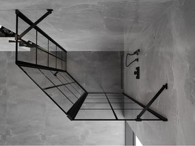 Mexen Mist, päťuholníkový sprchový kút, pravý 100 x 80 cm, číre sklo-čierna mriežka, 8A8-100-080-70-77-P