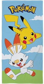 Plážová osuška Pokémoni Pikachu a Scorbunny - 100% bavlna - 70 x 140 cm