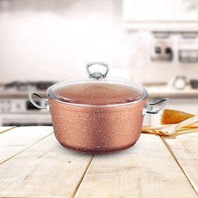 Ružový hliníkový hrniec s pokrievkou Güral Porselen Classic, ø 22 cm