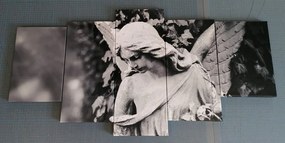 5-dielny obraz socha anjela v čiernobielom prevedení
