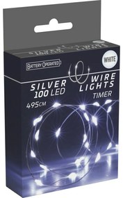 Svetelný drôt s časovačom Silver lights 100 LED, studená biela, 495 cm