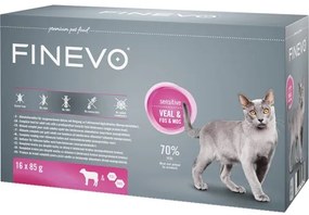 Kapsička pre mačky Finevo Sensitive Cat teľacie 16 x 85 g