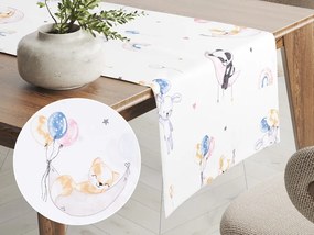 Biante Detský bavlnený behúň na stôl Sandra SA-374 Pandy líšky a zajačiky s balónikmi 45x140 cm